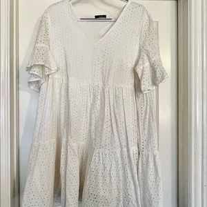 Eyelet White Baby Doll Dress SHEIN CURVE
